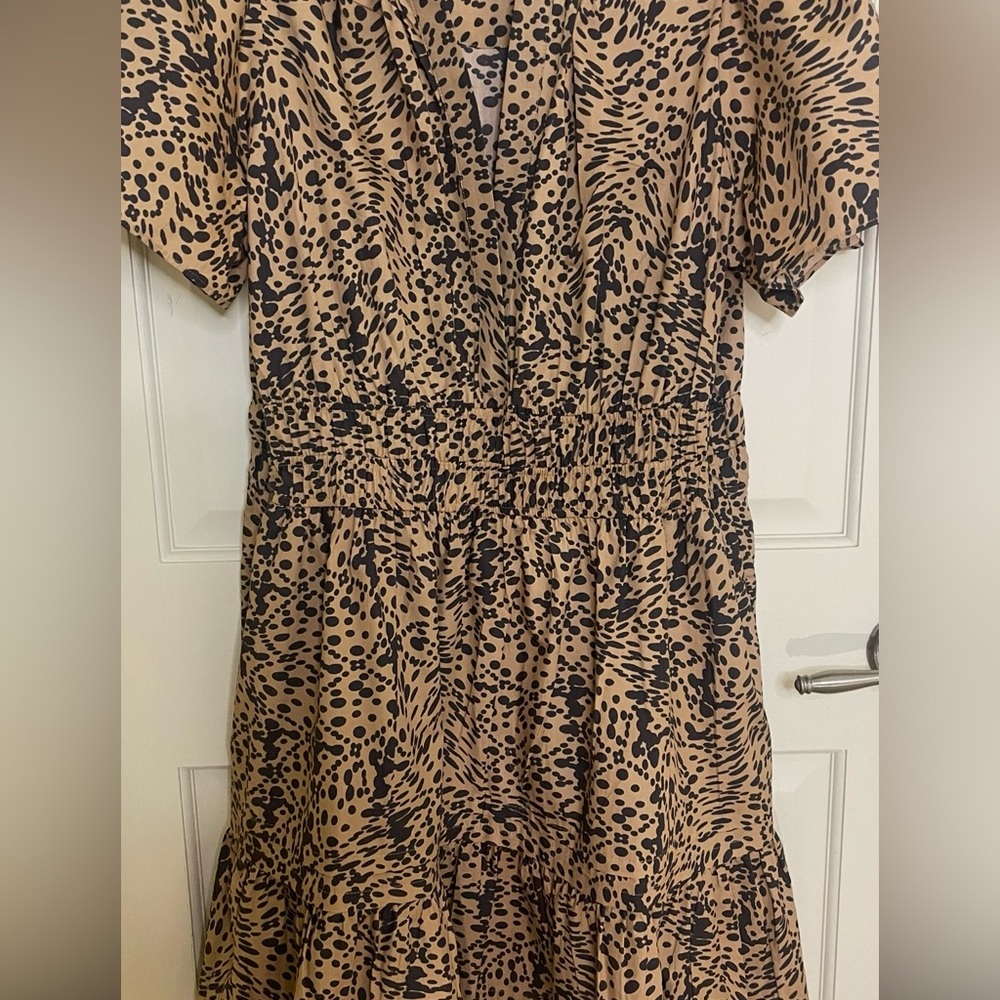 Anthropologie Somerset Animal Print Short Sleeve Mini Dress, Brown & Blk, Sz L - Picture 5 of 16